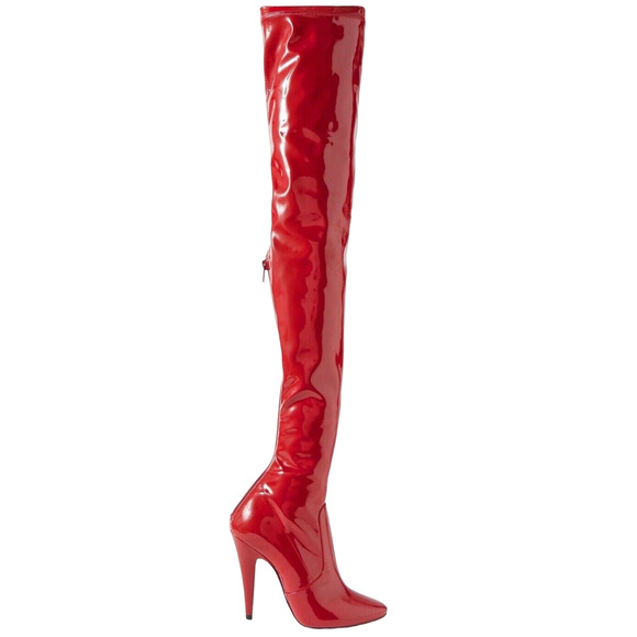 Saint Laurent YSL Aylah 110 Lava Red Patent Thigh High OTK Knee Runway Boot 42 - Picture 1 of 12